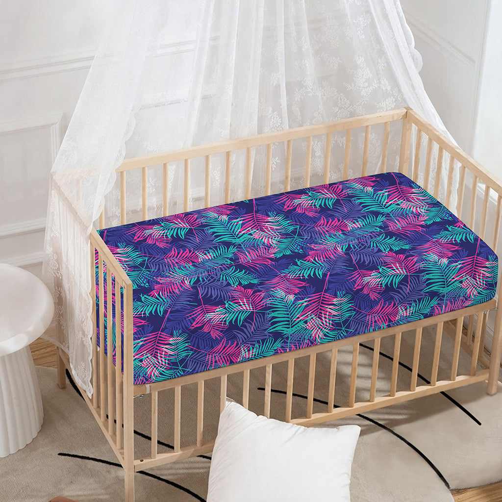 Pink And Blue Tropical Palm Leaf Print Baby Crib Sheet