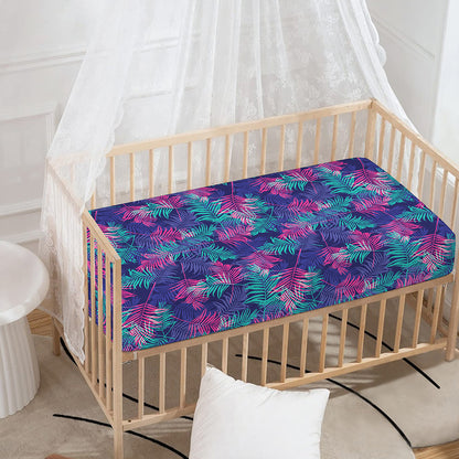 Pink And Blue Tropical Palm Leaf Print Baby Crib Sheet