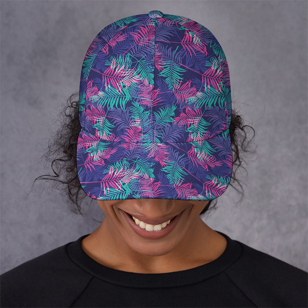 Pink And Blue Tropical Palm Leaf Print Baseball Cap