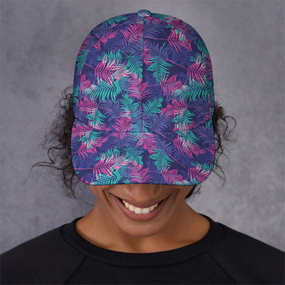 Pink And Blue Tropical Palm Leaf Print Baseball Cap