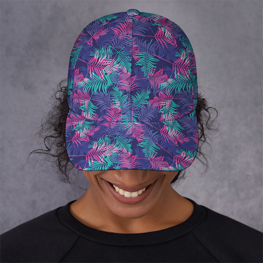Pink And Blue Tropical Palm Leaf Print Baseball Cap