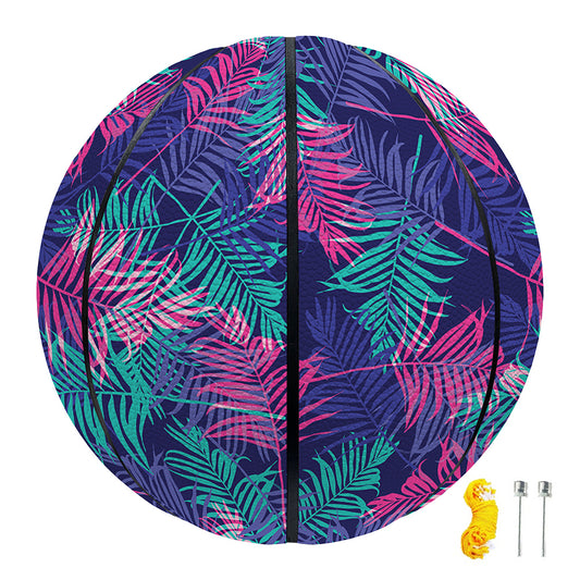 Pink And Blue Tropical Palm Leaf Print Basketball