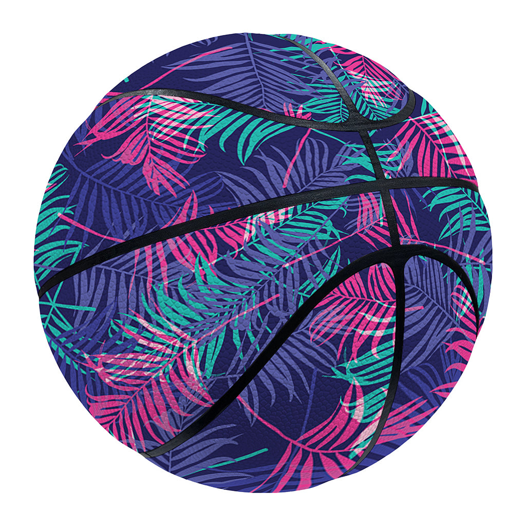 Pink And Blue Tropical Palm Leaf Print Basketball