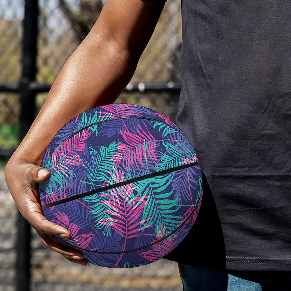 Pink And Blue Tropical Palm Leaf Print Basketball