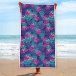 Pink And Blue Tropical Palm Leaf Print Beach Towel
