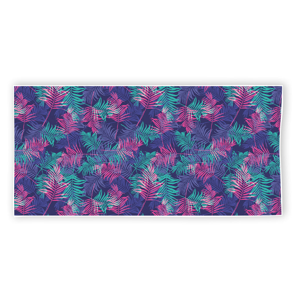 Pink And Blue Tropical Palm Leaf Print Beach Towel