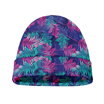 Pink And Blue Tropical Palm Leaf Print Beanie