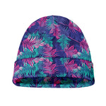 Pink And Blue Tropical Palm Leaf Print Beanie