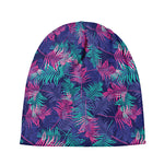 Pink And Blue Tropical Palm Leaf Print Beanie