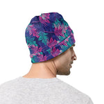 Pink And Blue Tropical Palm Leaf Print Beanie