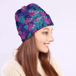 Pink And Blue Tropical Palm Leaf Print Beanie