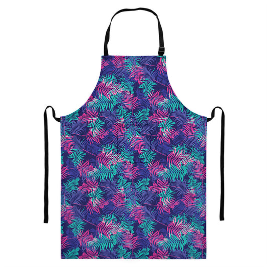 Pink And Blue Tropical Palm Leaf Print Bib Apron With Pocket