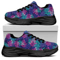 Pink And Blue Tropical Palm Leaf Print Black Chunky Shoes