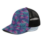 Pink And Blue Tropical Palm Leaf Print Black Mesh Trucker Cap