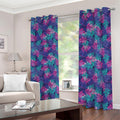 Pink And Blue Tropical Palm Leaf Print Dimout Grommet Curtains