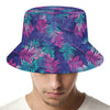Pink And Blue Tropical Palm Leaf Print Bucket Hat