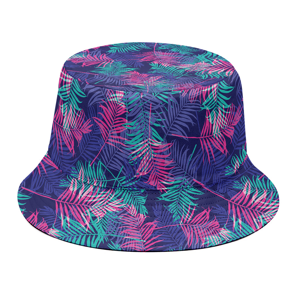 Pink And Blue Tropical Palm Leaf Print Bucket Hat