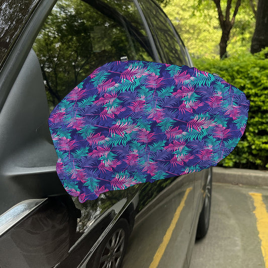 Pink And Blue Tropical Palm Leaf Print Car Side Mirror Covers