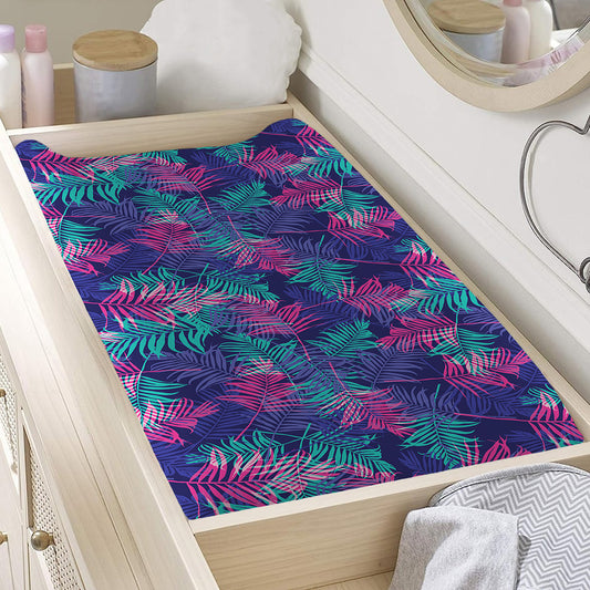 Pink And Blue Tropical Palm Leaf Print Changing Pad Cover