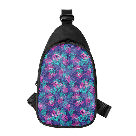 Pink And Blue Tropical Palm Leaf Print Chest Bag