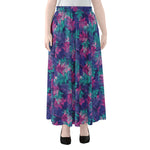 Pink And Blue Tropical Palm Leaf Print Chiffon Maxi Skirt