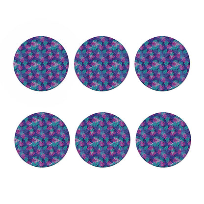 Pink And Blue Tropical Palm Leaf Print Coaster Set