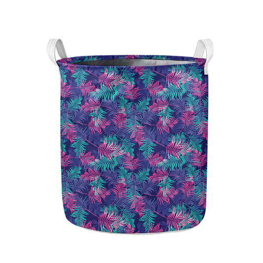 Pink And Blue Tropical Palm Leaf Print Collapsible Laundry Basket