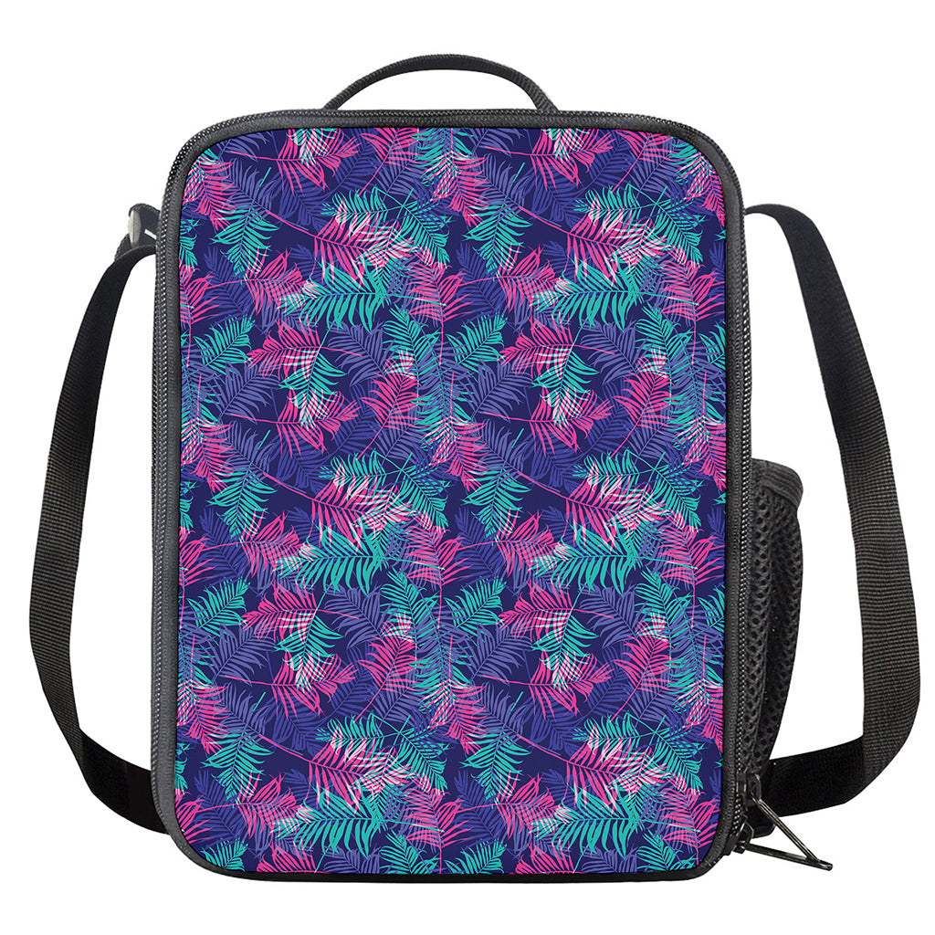 Pink And Blue Tropical Palm Leaf Print Crossbody Lunch Bag