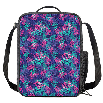 Pink And Blue Tropical Palm Leaf Print Crossbody Lunch Bag