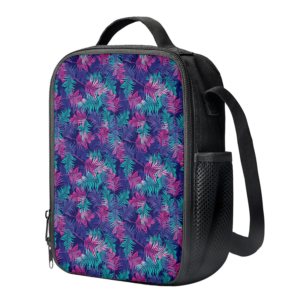 Pink And Blue Tropical Palm Leaf Print Crossbody Lunch Bag