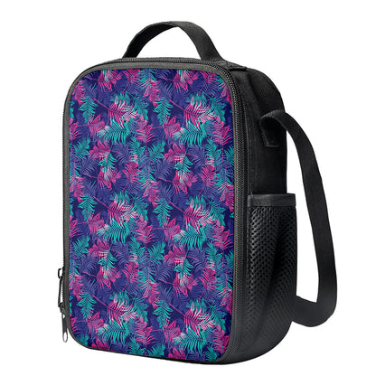 Pink And Blue Tropical Palm Leaf Print Crossbody Lunch Bag