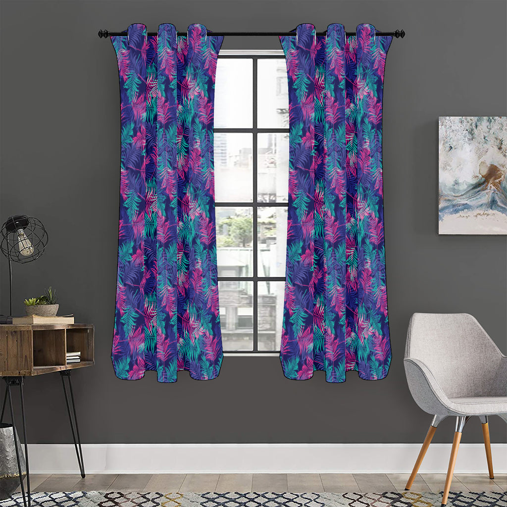 Pink And Blue Tropical Palm Leaf Print Curtain