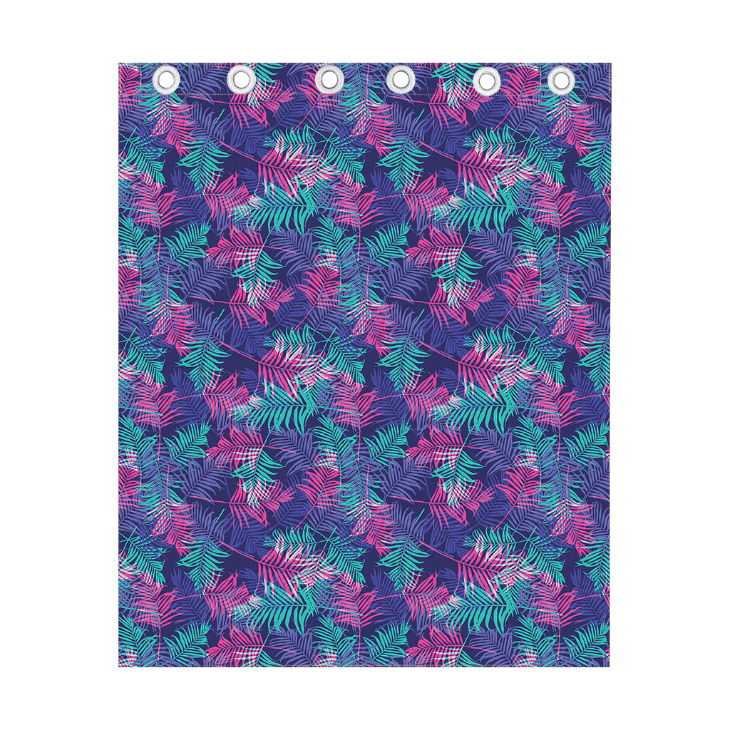 Pink And Blue Tropical Palm Leaf Print Curtain