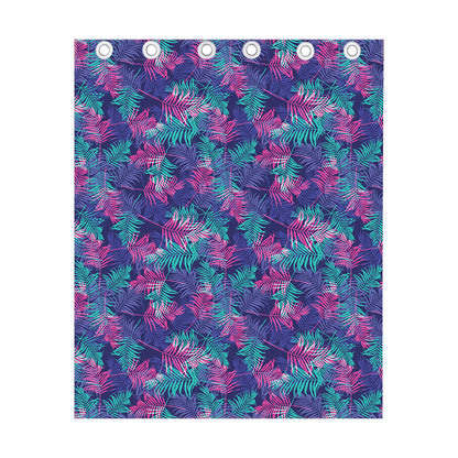 Pink And Blue Tropical Palm Leaf Print Curtain
