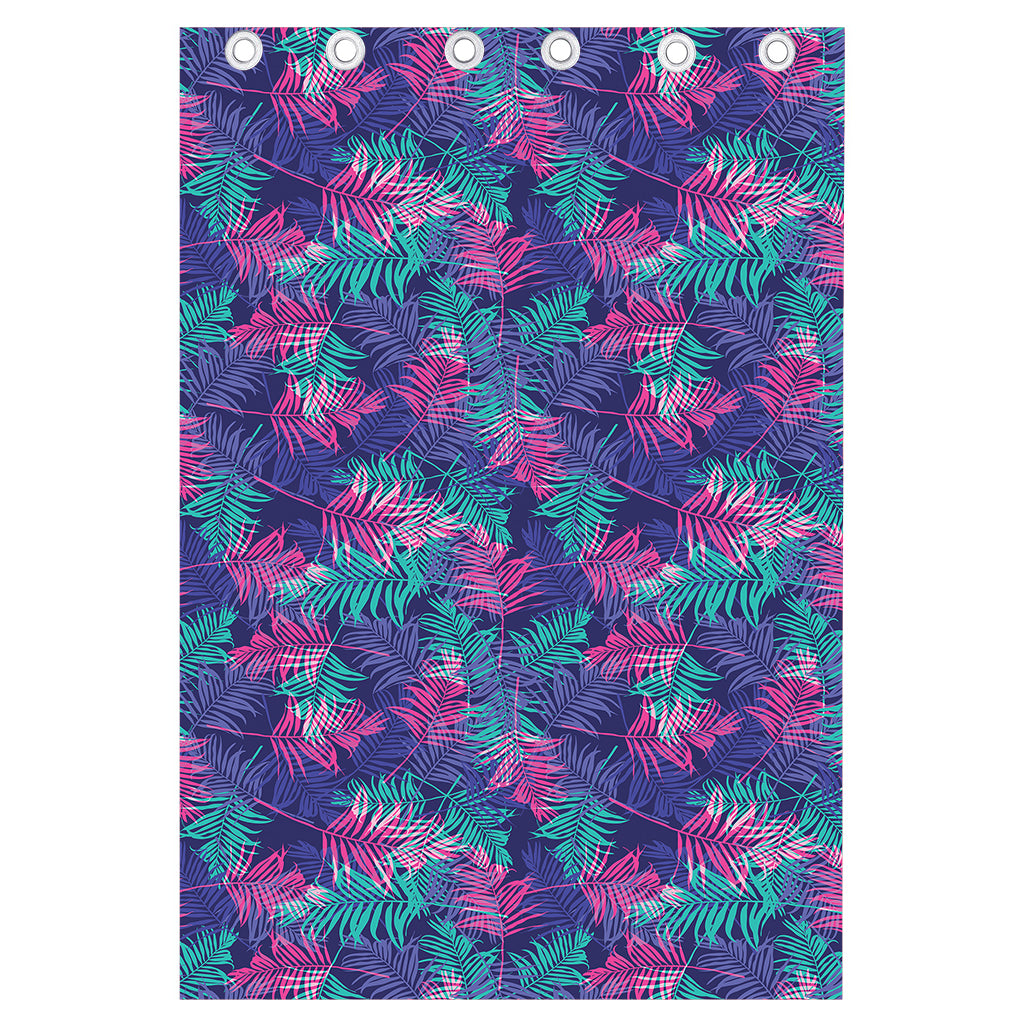 Pink And Blue Tropical Palm Leaf Print Curtain