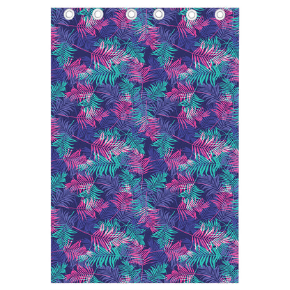 Pink And Blue Tropical Palm Leaf Print Curtain