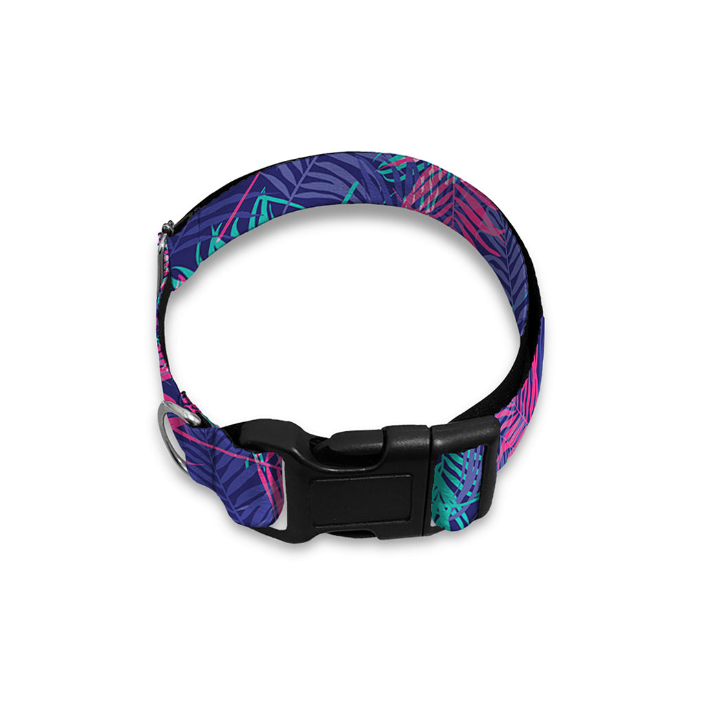 Pink And Blue Tropical Palm Leaf Print Dog Collar