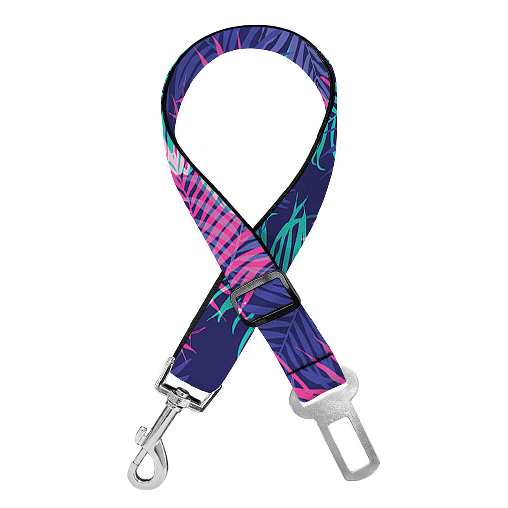 Pink And Blue Tropical Palm Leaf Print Dog Seat Belt