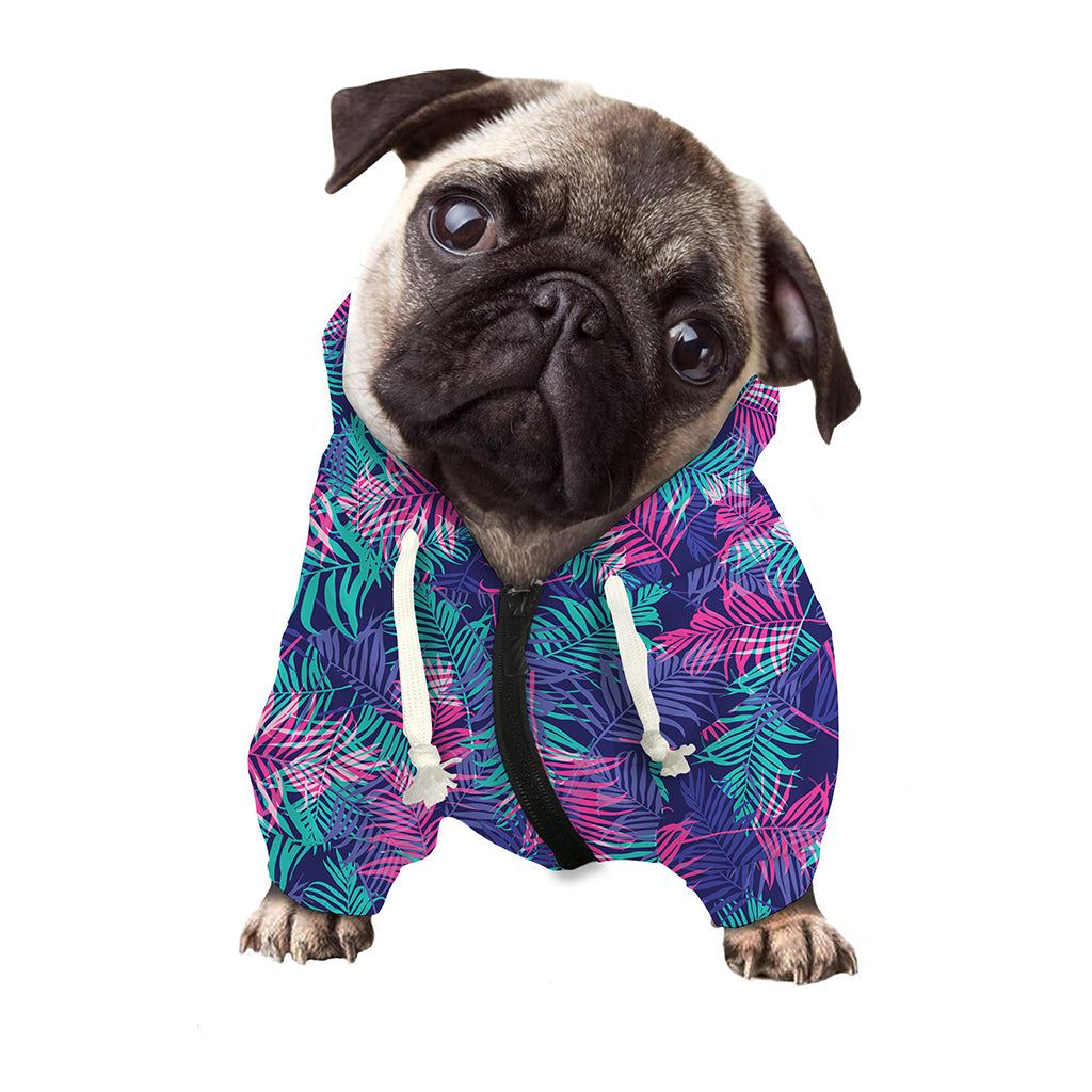 Pink And Blue Tropical Palm Leaf Print Dog Zip Up Hoodie