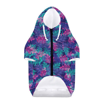 Pink And Blue Tropical Palm Leaf Print Dog Zip Up Hoodie