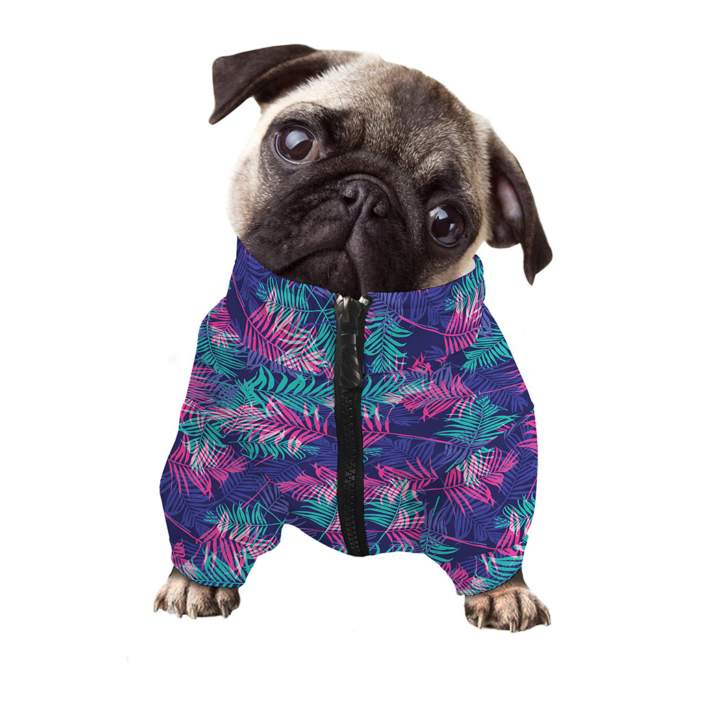 Pink And Blue Tropical Palm Leaf Print Dog Zip Up Jacket
