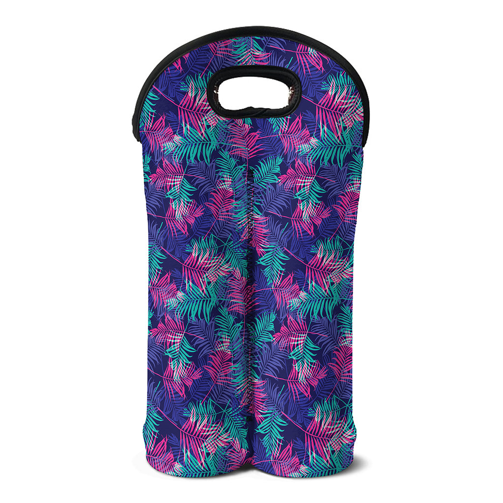 Pink And Blue Tropical Palm Leaf Print Double Neoprene Wine Tote