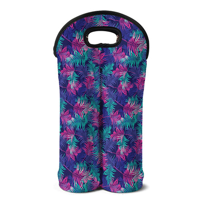 Pink And Blue Tropical Palm Leaf Print Double Neoprene Wine Tote