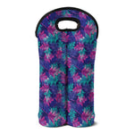 Pink And Blue Tropical Palm Leaf Print Double Neoprene Wine Tote