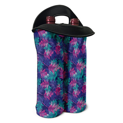Pink And Blue Tropical Palm Leaf Print Double Neoprene Wine Tote