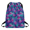 Pink And Blue Tropical Palm Leaf Print Drawstring Backpack