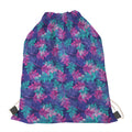 Pink And Blue Tropical Palm Leaf Print Drawstring Bag