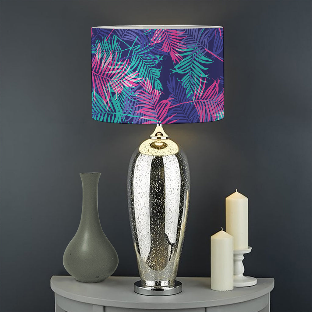 Pink And Blue Tropical Palm Leaf Print Drum Lamp Shade