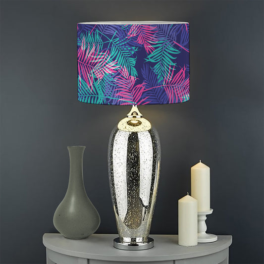 Pink And Blue Tropical Palm Leaf Print Drum Lamp Shade