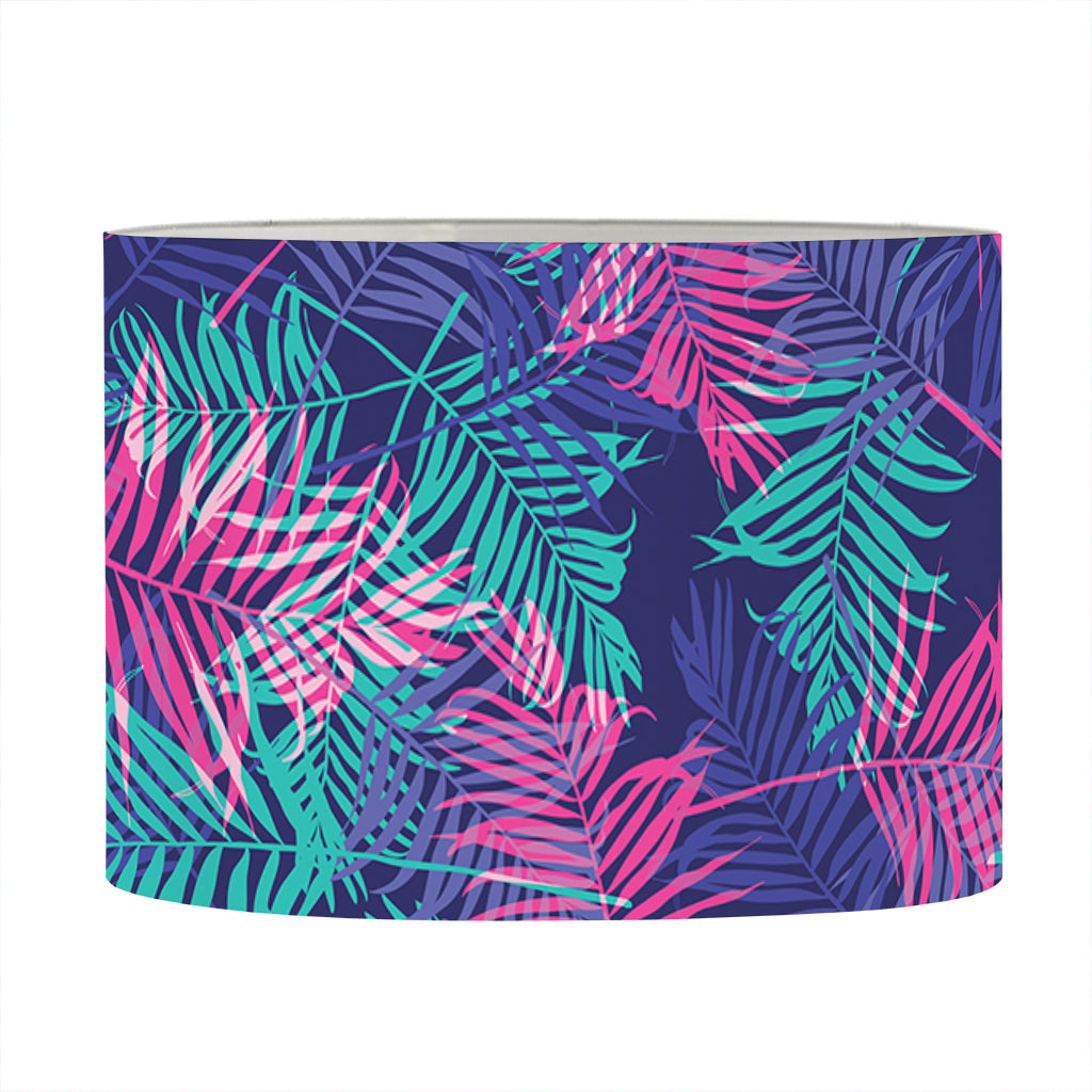 Pink And Blue Tropical Palm Leaf Print Drum Lamp Shade